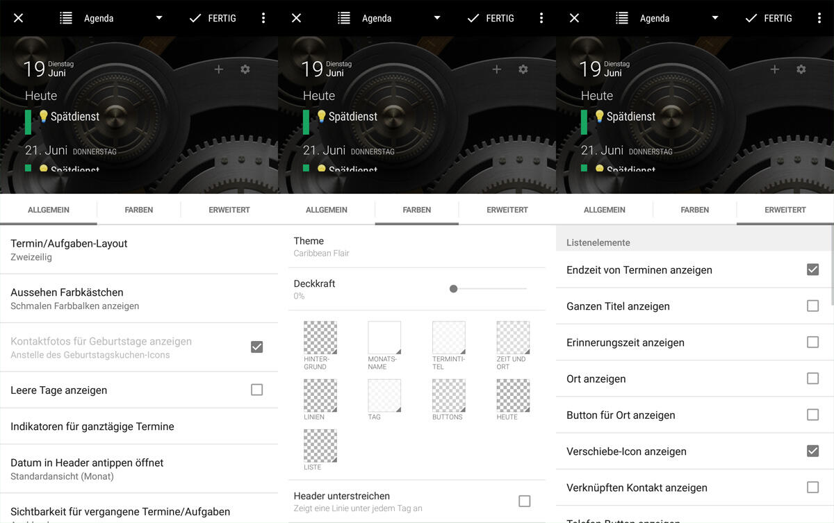 Business Kalender 2 Widget Einstellungen