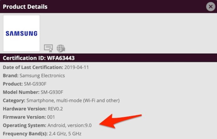 Samsung Galaxy S7 Wifi Alliance Android 9 Pie