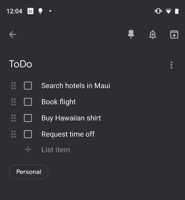 Google Notizen Dark Mode