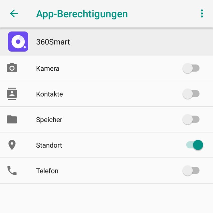 360 S7 Screenshot Berechtigungen