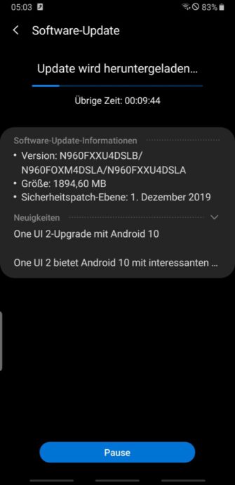 Note 9 Android 10 Update