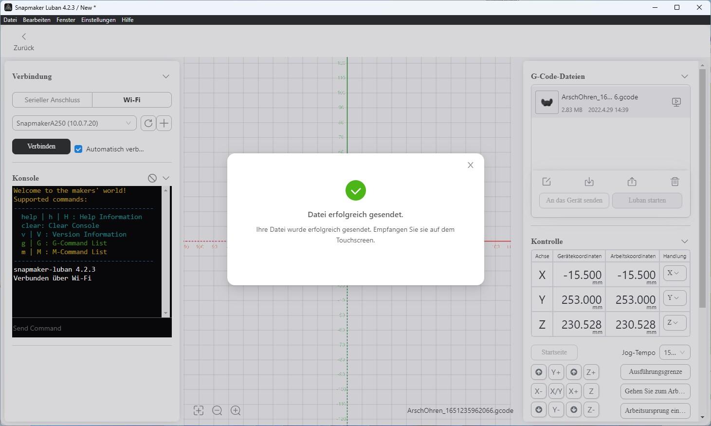 Snapmaker A250 Wlan File Transfer