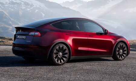 Tesla Model Y Midnight Cherry Red Header