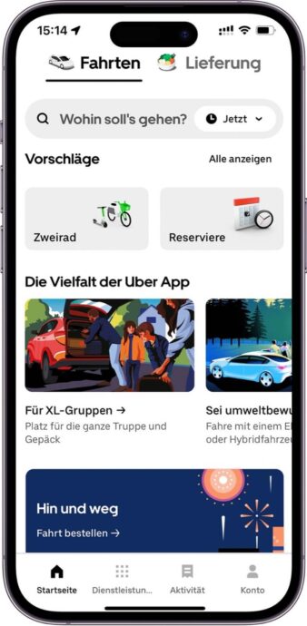 Homescreen Uber App
