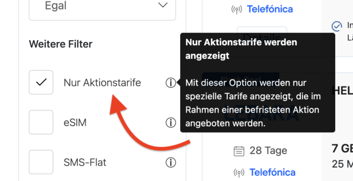 Aktionstarife Filter